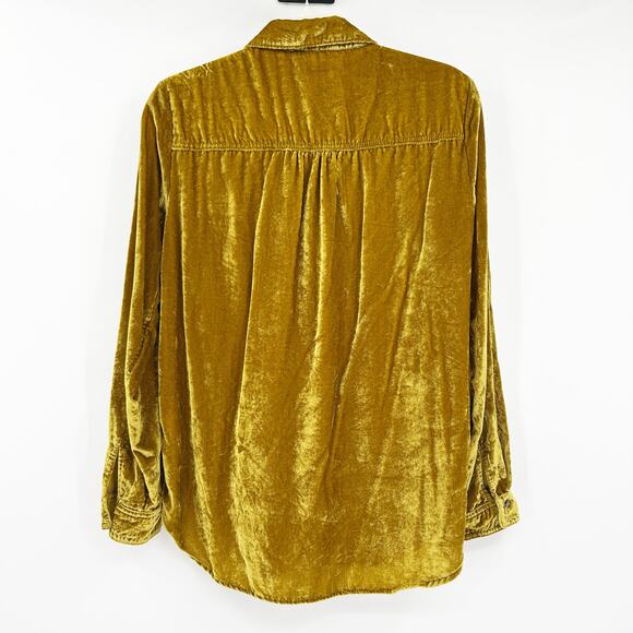 Anthropologie Maeve Womens Karina Crushed‎ Velvet Button Down Shirt Size 8 Gold - Picture 7 of 7